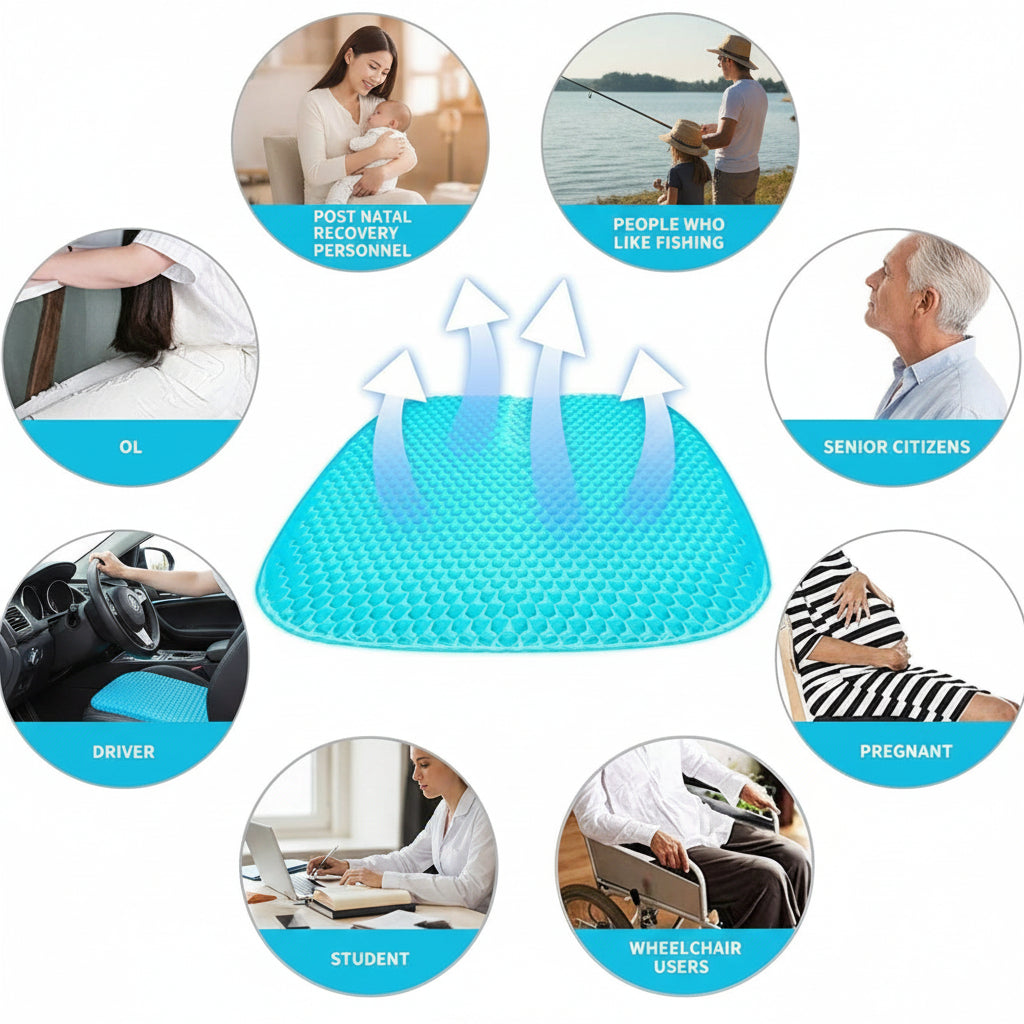 Egg Gel Seat Cushion Ergonomic Breathable Design Pressure Relief Sitter Tailbone Pain Sciatica Pain Back Pain Silicon Seater Cushion Chair Pad with Non-Slip Cover for Home (Pack of 1)